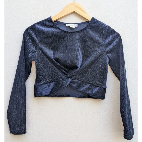 Knitworks Girls Crop Top Navy Blue Long Sleeve Velvet Twist Front Blue Size 10 - Picture 1 of 6